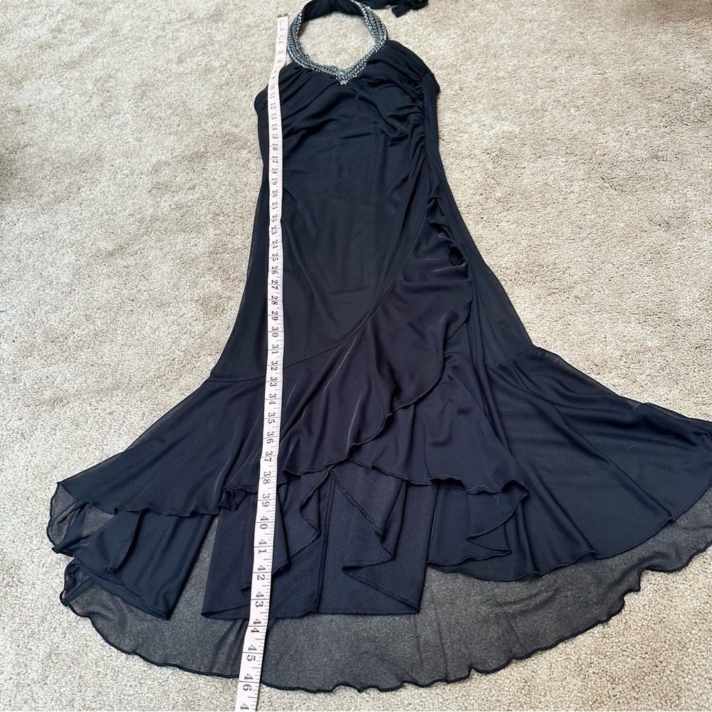 SOLD Vintage Y2K City Triangles Black Embellished Halter Midi Dress Hanky Hem - Picture 6 of 6